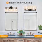 4-Light Bathroom Light Fixtures, Coastal Vanity Lights with Crystal Glass Shade, Black Bathroom Wall Lamp for Mirror Kitchen Hallway Bedroom