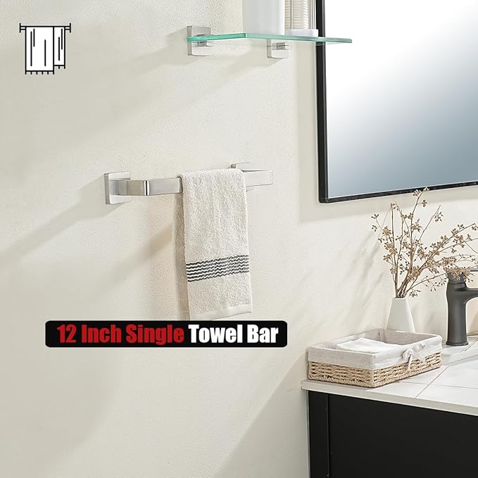 JQK Brushed Towel Bar, Rounded Edges 18.41 Inch Towel Rack, 304 Stainless Steel Bathroom Wall Mount, Useable Length 16 Inch, TB250L16-BN