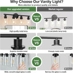 4-Light Bathroom Light Fixtures, Matte Black Modern Vanity Lights Over Mirror with Clear Glass Shade, Bathroom Wall Lamp for Mirror Kitchen Living Room Hallway Cabinet Porch Bedroom Reading room