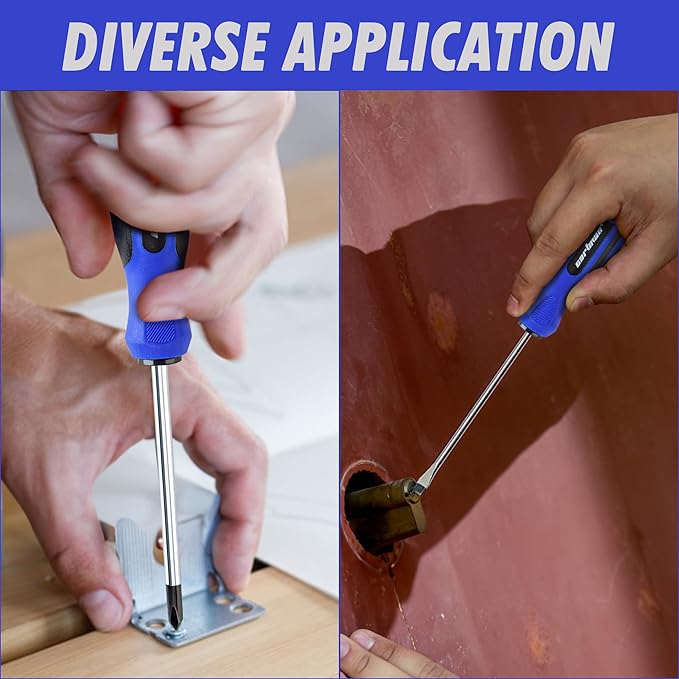 CARTMAN 12 Piece Magnetic Screwdriver Set 6 Phillips and 6 Flat Professional Cushion Grip Hand Tools Set