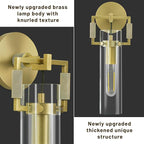 Modern Gold Glass Wall Sconces,15'' Knurled Brass Sconce, Bathroom Wall Sconce, Gold Bathroom Vanity Lights, for Living Room, Bedrooms, Fireplace, Staircases, Include Bulb