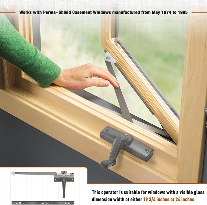 Touri Straight Arm Operator for Anderson Window Crank Replacement for Right Window with 8-3/8" Arm Length, Works with Perma-Shield Casement Windows, in Stone Color (1974-1995)
