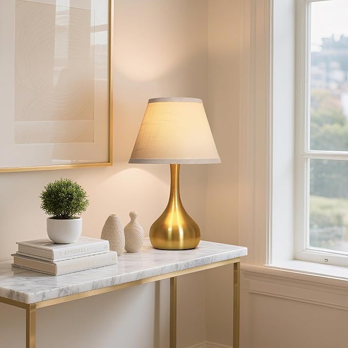 Touch Table Lamp for Bedroom Set of 2, 3-Way Dimmable Bedside Lamp for Nightstand, 17” Modern Metal Desk Lamp with Linen Shade for Living Room, Kids Reading, Dorm, Home Office Decor, Bulb Included