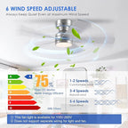 46" Ceiling Fan with Lights Low Profile, Flush Mount Ceiling Light with Remote and 5 Blades, Mute Reversible Motor, 6 Speeds and 3CCT Dimming, Modern Fan Light for Indoor Bedroom, Silver