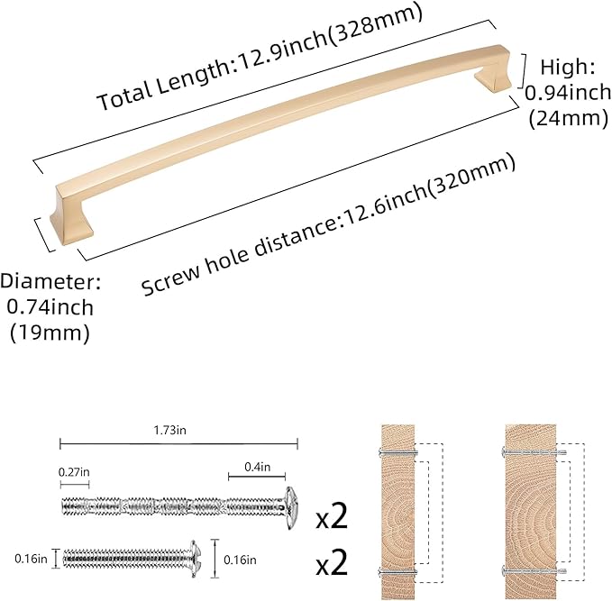 COTYKILEY 10 Pack 12.6 Inch(320mm) Champagne Bronze Cabinet Handles Gold Kitchen Cabinet Pulls Cabinet Door Handles Kitchen Cabinet Hardware Cupboard Drawer Pulls Dresser Handles