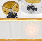 Modern Drum Semi Flush Mount 3-Light Gold Ceiling Lighting Vintage Linen Lamp for Laundry, Kitchen, Basement, Dining, Bedroom