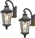 Porch Light Outdoor 14.5 Inch Black Exterior Light Fixtures 2-Pack Outside Light fixtures for House Water Reipple Handmade Solder Glass Aluminum Material and E26 Socket Downwards Installation