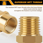 KOOTANS 12pcs Brass Pipe Fitting, NPT Hex Nipple, Coupling, 1/4" x 1/4" NPT Male Pipe, 1/4" x 1/4" NPT Female Pipe Fittings Set (6 Nipple & 6 Coupling)