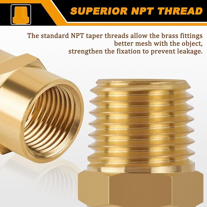 KOOTANS 12pcs Brass Pipe Fitting, NPT Hex Nipple, Coupling, 1/4" x 1/4" NPT Male Pipe, 1/4" x 1/4" NPT Female Pipe Fittings Set (6 Nipple & 6 Coupling)