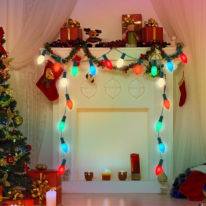 C7 Vintage Christmas Lights, Multicolor Lights Bulbs for Hanging String Lights Outdoor, Great for Holiday Party Wedding Christmas Decorations (25 Pack C7 Bulbs)