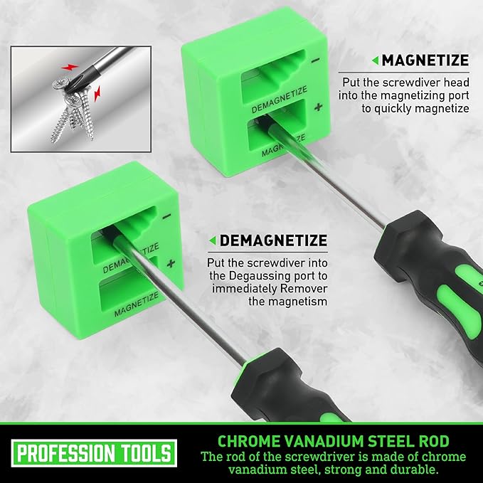 Magnetic Screwdrivers Set with Case, Amartisan 43-piece Includs Slotted, Phillips, Hex, Pozidriv,Torx and Precision Screwdriver Set, Magnetizer Demagnetizer Tools, Tools for Men (Green))