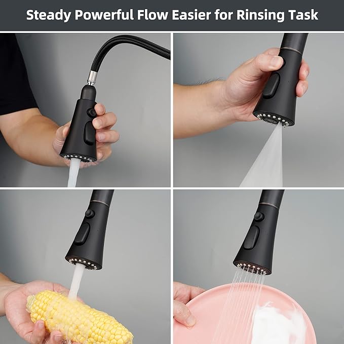 Hibbent 3-Function Pull Down Kitchen Faucet Head Replacement with 12 Adapters, NSF/ANSI/CAN 61 & CUPC Certified Sink Spray Nozzle, Compatible with Moen, Delta, Kohler Faucets, Matte black