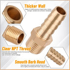 KOOTANS 32PCS Brass Hose Barb Fittings Barb to NPT Male Thread Adapter Kit 3/16" 1/4" 5/16" 3/8" 1/2" Barbed Air Hose Fittings with 46pcs Pipe Clamps for Water Fuel Air Line Connector Fitting