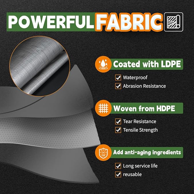 RAINDEWAY Tarps Heavy Duty Waterproof 12x20 Feet,10Mil Thick Multipurpose Poly Tarp Cover with Metal Grommets and Reinforced Edges,Silver/Brown Tarp