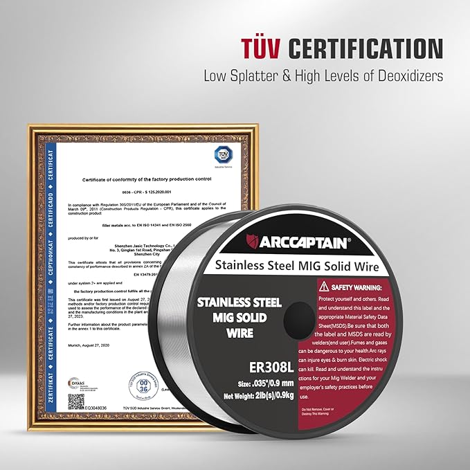 ARCCAPTAIN Stainless Steel MIG Solid Wire ER308L, .035-Diameter 2-Pound Stainless Steel Wire with Low Splatter Compatible With Lincoln Miller Forney Harbor MIG Welder