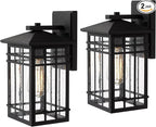 Outdoor Wall Lantern, Exterior Light Fixture, Waterproof Outdoor Wall Lighting Fixture Outside with Seeded Glass for Porch, Garage, Patio, Hallway, Entryway, 2 Pack