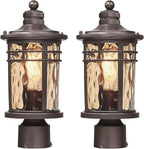 Darkaway Outdoor Post Light,2pcs Lamp Post Light Fixture, Waterproof Aluminum Housing with Amber Ripple Glass for Garden Patio Pathway Entry