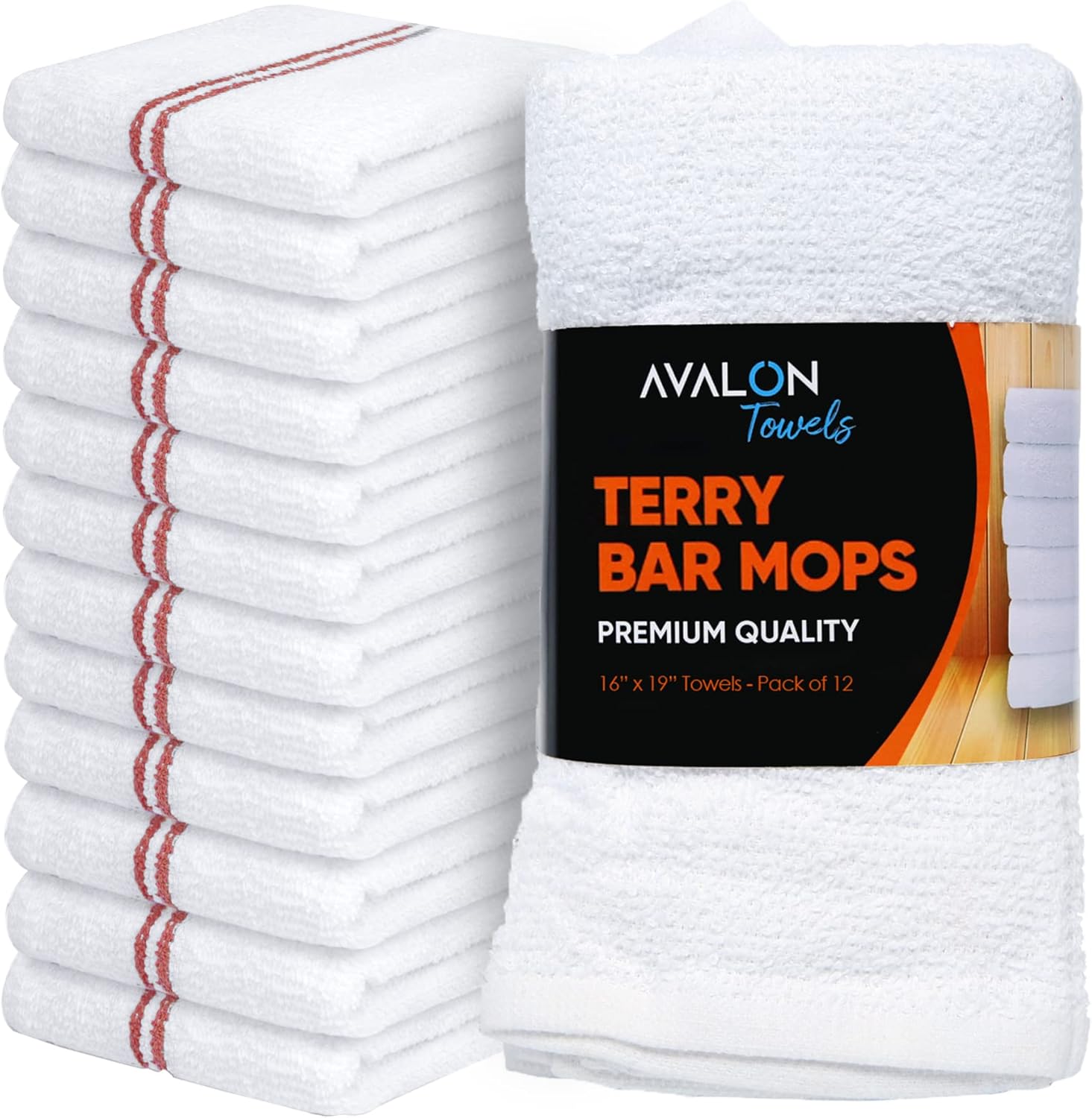 Avalon Towels Terry Bar Mop Towels (Value Pack of 12) Size 16"x19" – Absorbent and Durable, Multipurpose Cleaning Rags, Cotton Cleaning Cloths, Terry Cloth Rags, Reusable Shop Rag