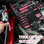 39-Piece Household Tool Set in - Perfect for Home, Garage, Office and Dorm Use - Essential Tools for The Whole Family (Pink)