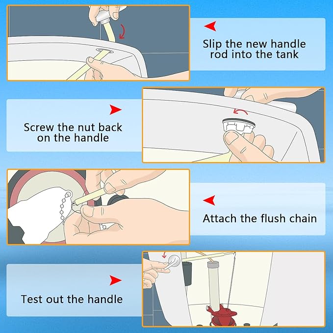 Universal Front Mount Toilet Handle, Trip Lever Replacement With Stainless Steel Flapper Chain, Black Tank Flush Lever for Most Toilets