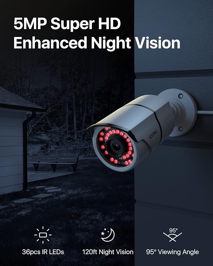 ZOSI 4K 16CH PoE Home Security Cameras System with 4TB Hard Drive,H.265 8MP 16 Channel CCTV NVR,12pcs 5MP Outdoor PoE IP Cameras,120ft Night Vision,Motion Detection,Remote Access,for 24/7 Recording