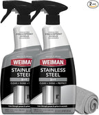 Weiman Stainless Steel Cleaner and Polish - Protects Appliances from Fingerprints, Leaves a Streak-Free Shine for Refrigerator, Dishwasher, Oven, Grill, 2 Pack With Microfiber Cloth