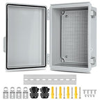 Waterproof Electrical Junction Box, IP67 Plastic Weatherproof Electrical Enclosure with Aluminum DIN Rail, Mounting Plate, Wall Brackets for DIY Project WiFi(13.8''×9.8''×5.9")