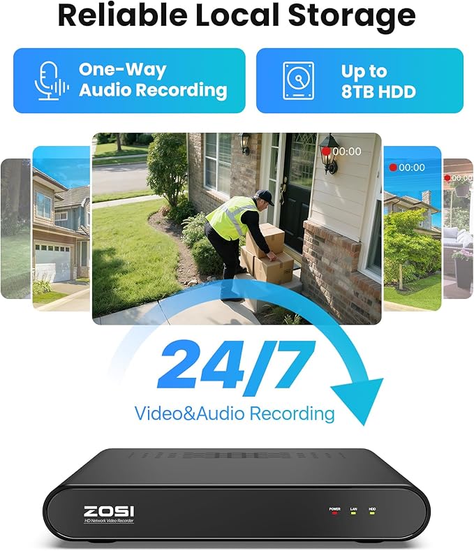 ZOSI C220 4CH 4MP QHD 2.5K PoE Home Security Camera System, 4 x 4MP(1440p) Dome IP Cameras Outdoor Indoor, Smart AI Human Detection, Two-Way Audio, 4CH 5MP 3K NVR with 1TB HDD for 24/7 Record