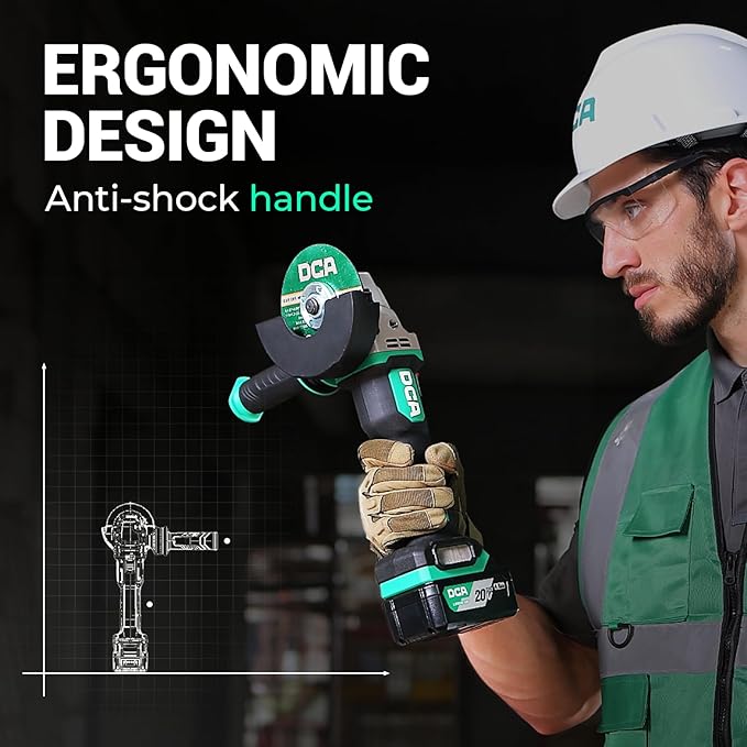 DCA Cordless Angle Grinder 4-1/2 inch, 20V Brushless Motor 8500RPM, Battery Grinder Tool-Free Guard, 4.0Ah Battery & Charger, Power Electric Cut Off Tool with 6 Discs for Cutting, Grinding, Polishing