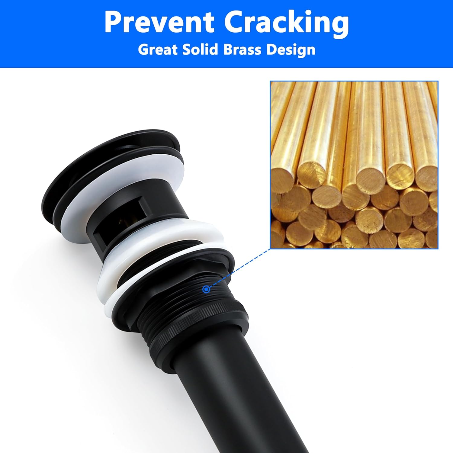 Bathroom Vessel Sink Drain Push Button Vanity Drain Lavatory Sink Drain Assembly Pop Up Sink Stopper with Overflow, Matte Black