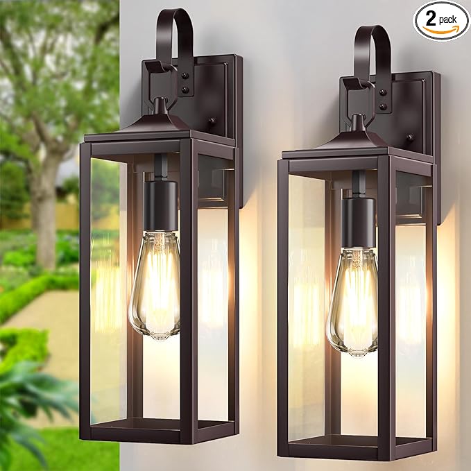 18'' Large Outdoor Wall Lights 2 Packs, Modern Brown Exterior Lighting Fixtures, Waterproof Outdoor Sconces Porch Light for House Wall Mount, Farmhouse Wall Lanterns for Front Door, Garage