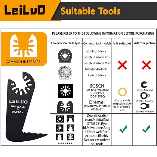 LEILUO 6 Pcs Oscillating Tool Blade Drywall & Multi-Material Cutting Universal Multitool Accessories Fit for DeWalt Makita & More