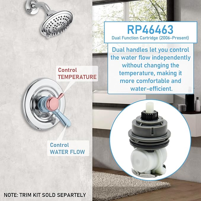 RP46463 Shower Cartridge for Delta Monitor 17 Series, Dual Function Bath Tub and Shower Faucet Valve, Includes RP46073 Seat and Spring Adapter(2006–Present)