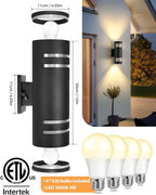 SHIMR Dusk to Dawn Outdoor Lighting 2 Pack, Modern Outdoor Wall Lights with LED Bulbs, Matte Black Exterior Lighting Fixtures Wall Mount, Up and Down Outside Lights for House Porch Garage [ETL Listed]