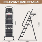 KINGRACK Step Ladder, Portable Folding Step Stool with Anti-Slip Wide Pedals, Heavy Sturdy Steel with Handrail, Safe-Lock Design, 800lbs Load Capacity, for Home and Kitchen, Black (5 Step Ladder)