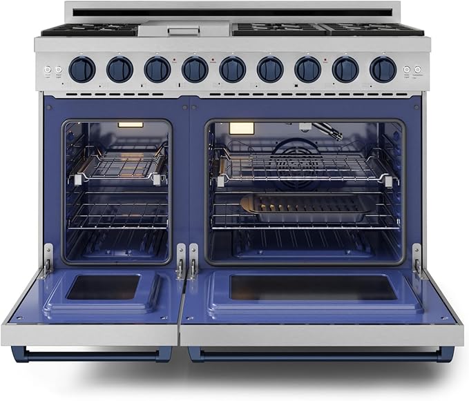 Gordon Ramsay by THOR Kitchen 48 Inch Professional Liquid Propane Range with Tilt Panel Touch Control in Stainless Steel/Navy Blue