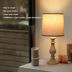 Lamps Set of 2 Vintage Rustic Farmhouse Table Lamps Bedside Reading Lamp Bedroom Nightstand Living Room Teapoy Lamp, Desk Light, 22 Inch High, White Wash, with Fabric Shade, Bulb Not Included