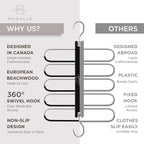 MORALVE Pants Hangers Space Saving - European Beechwood Scarf and Jean Hangers - Closet Organizer and Space Saver Pant Rack, Leggings Hanger, and Scarf Holder with 360° Swivel Hook (1 Pack)