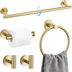 TQKAG 5 Piece Bathroom Accessories Set Brushed Gold Bathroom Hardware Set 23.6 Inch Bath Towel Bar Set SUS304 Stainless Steel Towel Rack Set