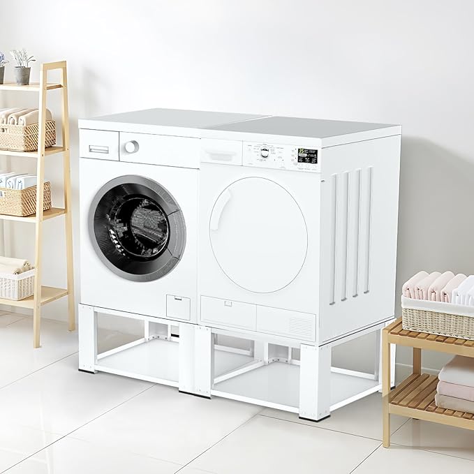 Washer and Dryer Pedestals Set of 2-Fit 27 and 28 Inch, Laundry Pedestal for Washer and Dryer , Alloy Steel Washing Machine Stand Raiser,Washer and Dryer Stand 15.75'' Height White