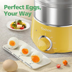 Hard Boiled Egg Cooker - CACHOO 14-Egg Rapid Stainless Steel Egg Boiler with 30-Min Timer & Auto Shut Off, Compact Electric Vegetable Steamer for Cooking, Dishwasher Safe, Retro Yellow