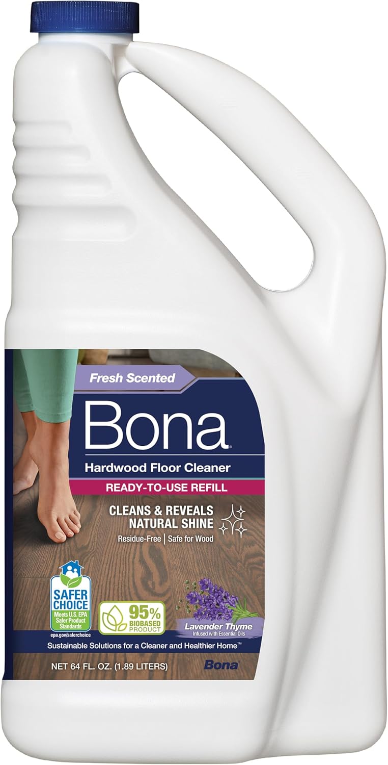 Bona Hardwood Floor Cleaner Refill - 64 fl oz - Lavender Thyme - Refill Spray Mops and Spray Bottles - Residue-Free Floor Cleaning Solution for Hardwood Floors