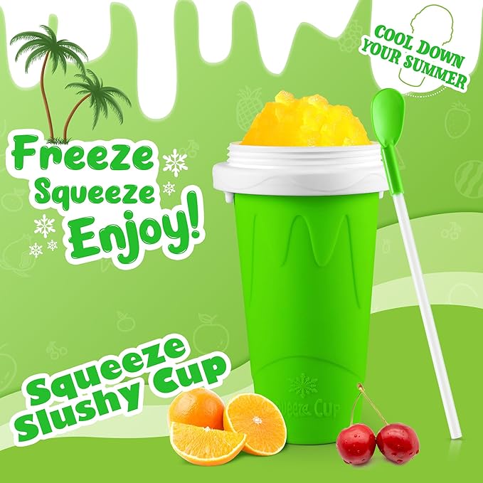 Tgosomt Slushie Maker Cups, Quick Magic Squeeze Slushy Cups, DIY Frozen Smoothies Cups, Juice Milk shake Yogurt Ice Cream Maker, Double Layers Cooling Cups, Cool Fun Gifts (Green)