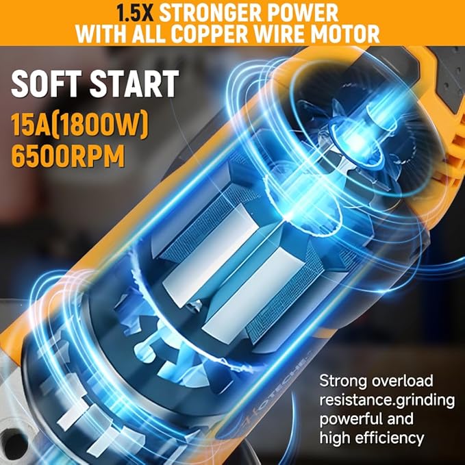 Hoteche 9-Inch Angle Grinder 3.3-HP Heavy-Duty Electric Grinder Fits 7/8" Hole Size Wheels for Metal Cutting, Concrete Grinding, and Polishing