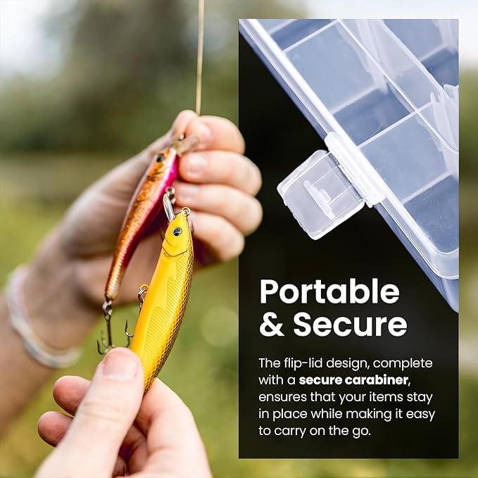 4pack 36 Grids Plastic Clear Organizer Box Bead Storage Containers with Adjustable Dividers for Craft Jewelry Fishing Tackles Parts Storage with 4 Sheets Label Stickers