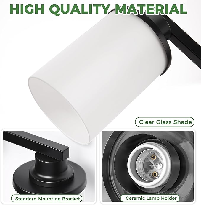 DORESshop 17 Inch Bathroom Light Fixtures, 3-Light Black Bathroom Vanity Light Over Mirror with Milk Glass Shade, Vanity Lights for Living Room Bedroom