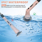 Electric Spin Scrubber, Hillyfe Power Shower Cleaning Brush with 7 Replaceable Brush Heads, IPX7 Waterproof, 2 Speeds (300/400 RPM) Electric Scrubber with Wall Mount Hook for Bathtub, Floor，Pink