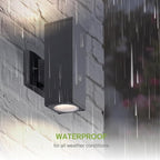 ASD 2 Light Square Outdoor Wall Light Fixture | 120W E26 Bulb Socket 120V ETL Cylinder Up Down Lights | LED/CFL/Incandescent Exterior Bulb Wall Sconce | Front Door, Porch, Patio | Black, 2 Pack