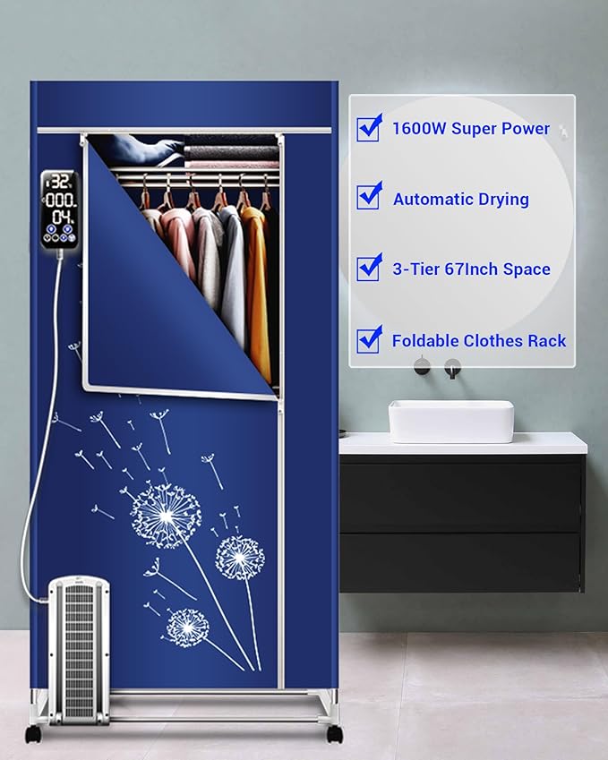 Clothes Dryer, 1600W-110V Portable Clothes Dryer, 67Inch-3 Tier Foldable Clothes Dryers Rack, Energy Saving Portable Dryer for Apartment, Indoor, Travel, RV