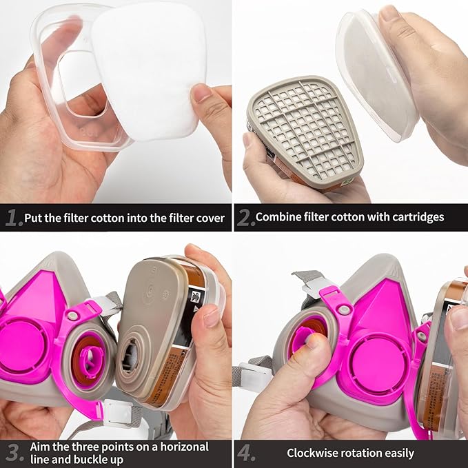 RANKSING Respirator Mask with Filters and Glasses to Against Dust Gases Fumes in Painting Spraying Sanding Orange/Pink